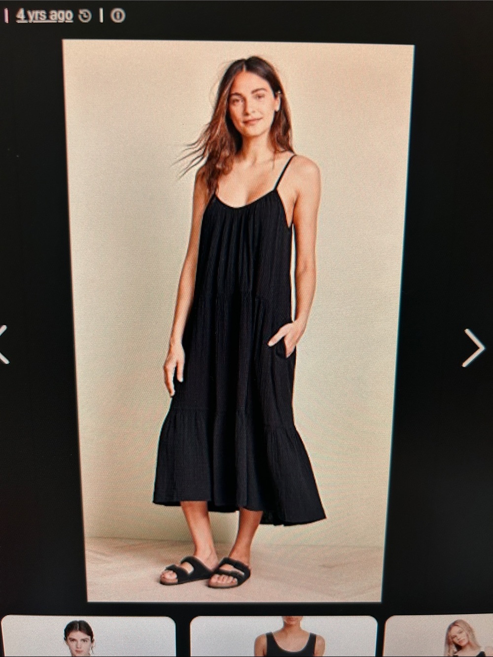 XiRENA Black Tiered Spaghetti-Strap Midi Dress with Pockets